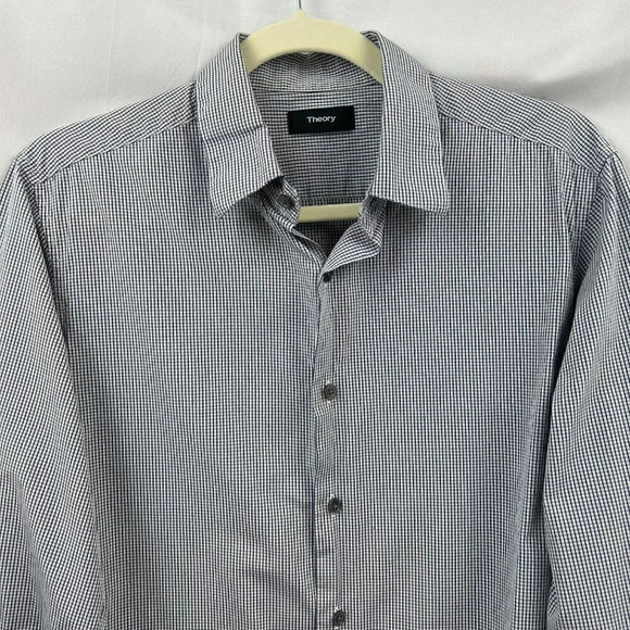 Theory Button Front Shirt, Sylvain Style, Long Sleeves, Black, Gray Check, Small - Picture 2 of 9